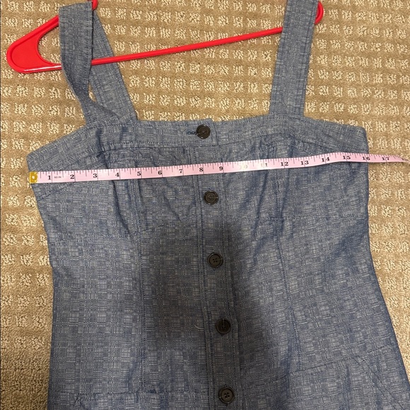 Derek Lam Chambray Mini Dress Size 8 Blue Button Down Square Neck Sleeveless - Picture 10 of 11